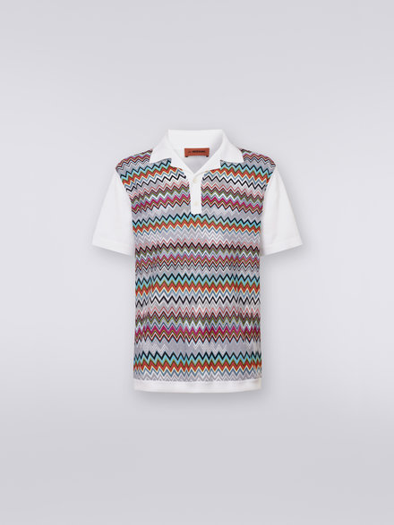 Cotton and silk short-sleeved polo shirt, White & Multicoloured - US23S207BK021XS0172
