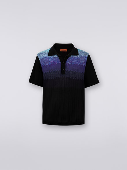 Cotton and silk short-sleeved polo shirt, Black & Blue - US23S207BK021XS91DV