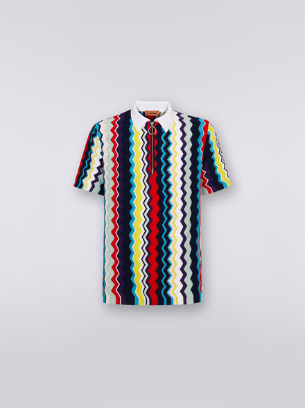 Cotton and viscose short-sleeved polo shirt, Multicoloured - US23S208BK023SSM8N1