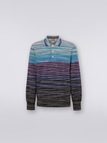 Slub viscose long-sleeved polo shirt, Multicoloured - US23S20IBJ0014FM126
