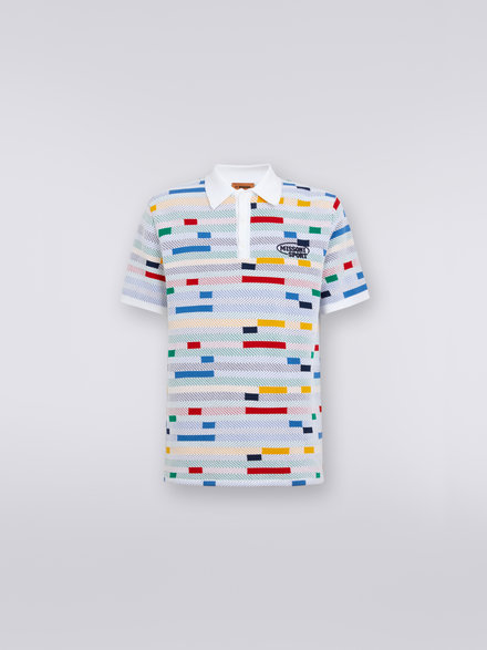 Polo de algodón en jacquard con logotipo bordado, Blanco & Multicolor Tradicional - US23S20JBK023DS017M