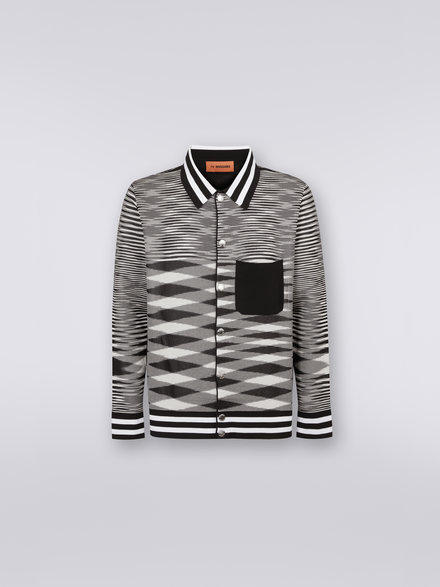 Padded viscose and cotton overshirt with slub motif, Black & White - US23SC05BK020SS91DT