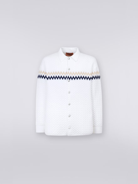 Nylon-blend overshirt with zigzag stitching and contrasting details, White, Beige & Blue - US23SC06BK020TS0173