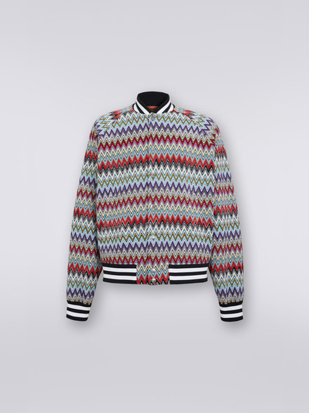 Cotton bomber jacket with multicoloured chevron pattern, Multicoloured - US23SC0CBR00JRSM8LJ