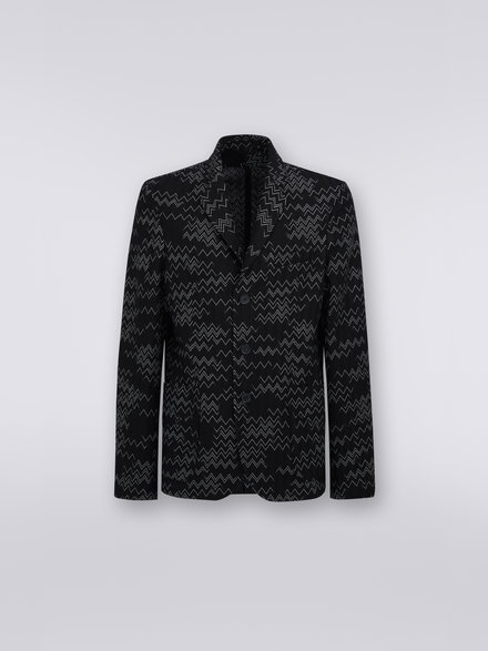Cotton and viscose blazer with chevron pattern, Black & White - US23SF06BR00JDS90AJ