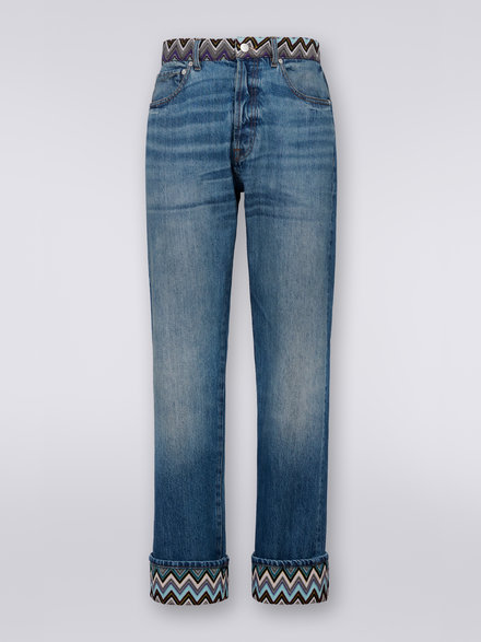 Denim five-pocket trousers with chevron inserts, Denim - US23SI0NBW00LPS7290