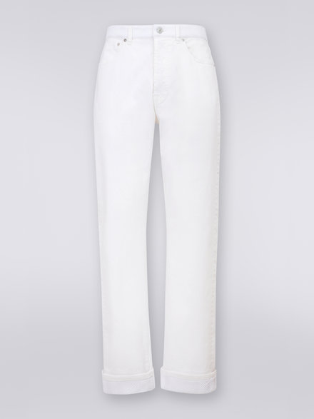 Stretch cotton five-pocket trousers with knitted inserts, White  - US23SI18BW00KWS016R