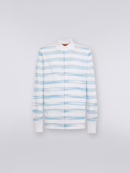 Cotton and viscose blend striped shirt, White & Light Blue - US23SJ05BK020QS016E