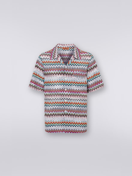 Short-sleeved cotton and viscose bowling shirt, Multicoloured  - US23SJ07BR00KESM8LK