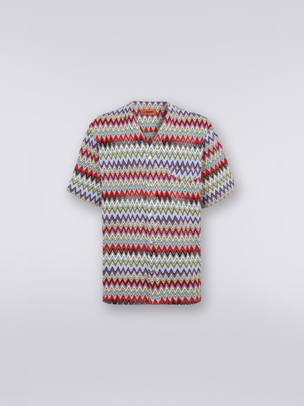 Short-sleeved cotton shirt with chevron pattern, Multicoloured  - US23SJ0DBR00JRSM8LJ