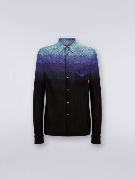 Cotton and viscose dégradé shirt, Light Blue - US23SJ0MBR00JYS728E