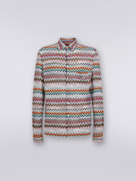 Cotton and viscose chevron shirt, Multicoloured  - US23SJ0MBR00KESM8LK