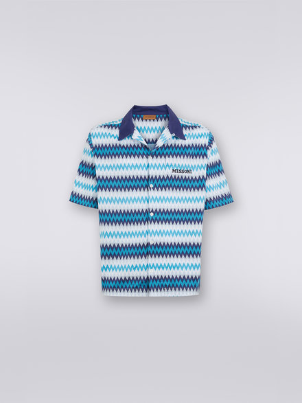 Short-sleeved cotton shirt, Blue - US23SJ0PBJ00BFS7292
