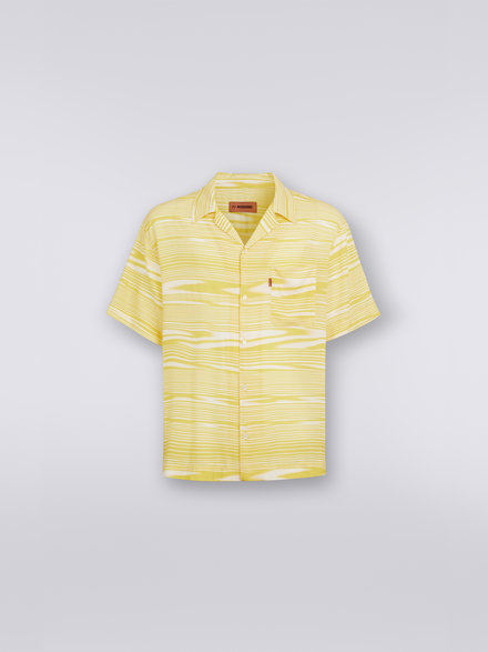 Short-sleeved viscose bowling shirt, White & Yellow - US23SJ0RBW00M3S109O