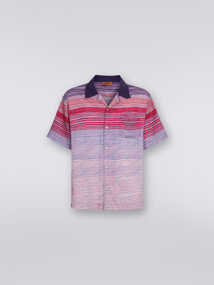 Short-sleeved cotton bowling shirt, Red, Purple & Light Blue - US23SJ0RBW00M5F402H