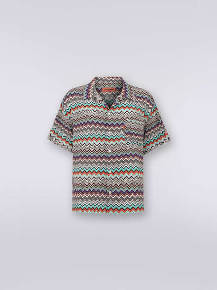 Short-sleeved viscose bowling shirt, Multicoloured - US23SJ0RBW00M7SM8MN