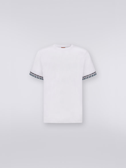 Cotton crew-neck T-shirt with knitted insert, White  - US23SL03BJ00DES016P