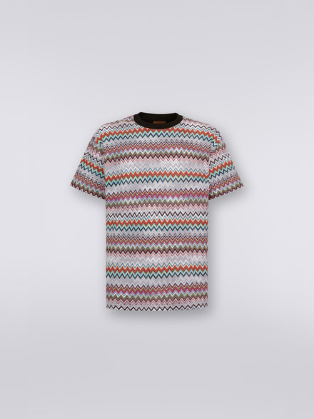 Cotton and viscose zigzag crew-neck T-shirt, Multicoloured  - US23SL0BBR00KESM8LK
