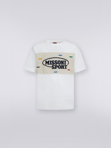 Cotton crew-neck T-shirt with knitted insert and logo, White & Multicoloured Heritage - US23SL0YBJ00EOS017O