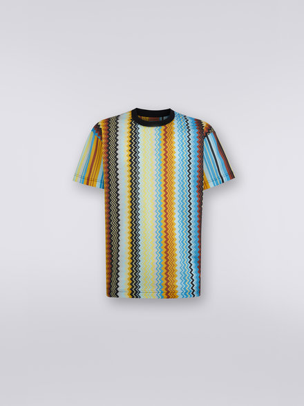 Crew-neck cotton T-shirt with zigzag print, Multicoloured  - US23SL19BJ00EWS109N