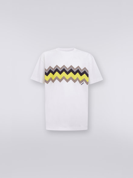 Zigzag cotton jersey crew-neck T-shirt, White, Yellow & Grey - US23SL19BJ00EYS109R