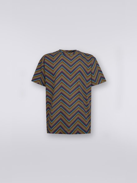 Crew-neck cotton T-shirt with all-over zigzags, Multicoloured - US23SL19BJ00EZS91DJ