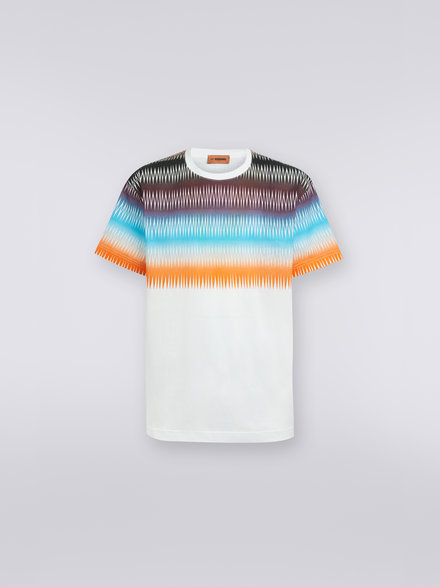 Oversized cotton crew-neck T-shirt with dégradé zigzag print, Multicoloured - US23SL19BJ00FPS0187