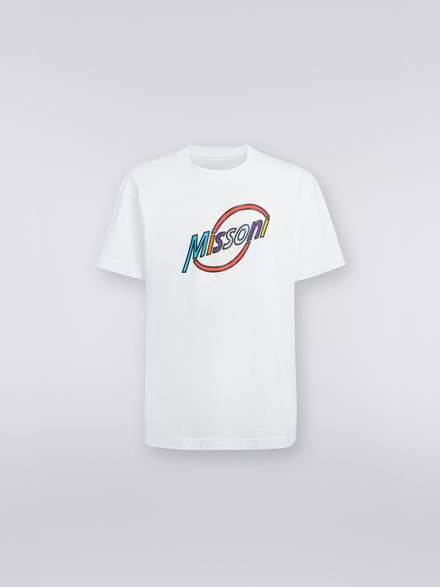 Crew-neck oversized cotton T-shirt with multicoloured logo lettering, White  - US23SL19BJ00FRS0180