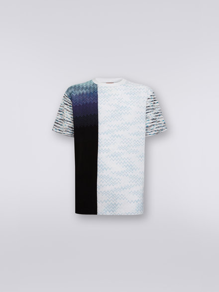Crew-neck T-shirt in viscose and cotton patchwork, White, Light Blue & Purple - US23SL1ABR00KJS016V