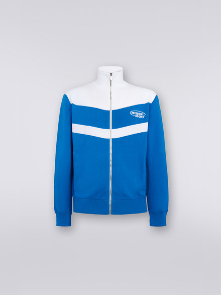 Cotton knit cardigan with logo, White & Blue  - US23SM0LBK023FS729U