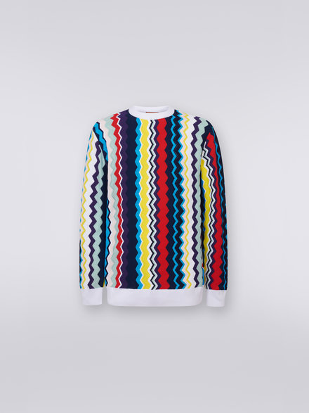 Cotton and viscose blend crew-neck jumper with vertical zigzag, Multicoloured - US23SN08BK021YSM8N1