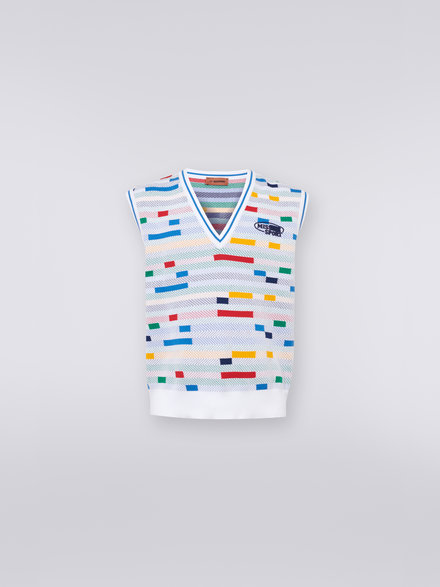 Chaleco de algodón con logotipo bordado, Blanco & Multicolor Tradicional - US23SN0JBK023DS017M