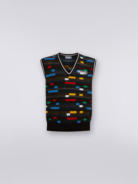Cotton waistcoat with embroidered logo, Black    - US23SN0JBK023DS91EC