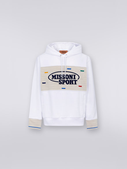 Cotton hoodie with knitted inserts and Legacy logo, White & Multicoloured Heritage - US23SW0FBJ00EPS017O
