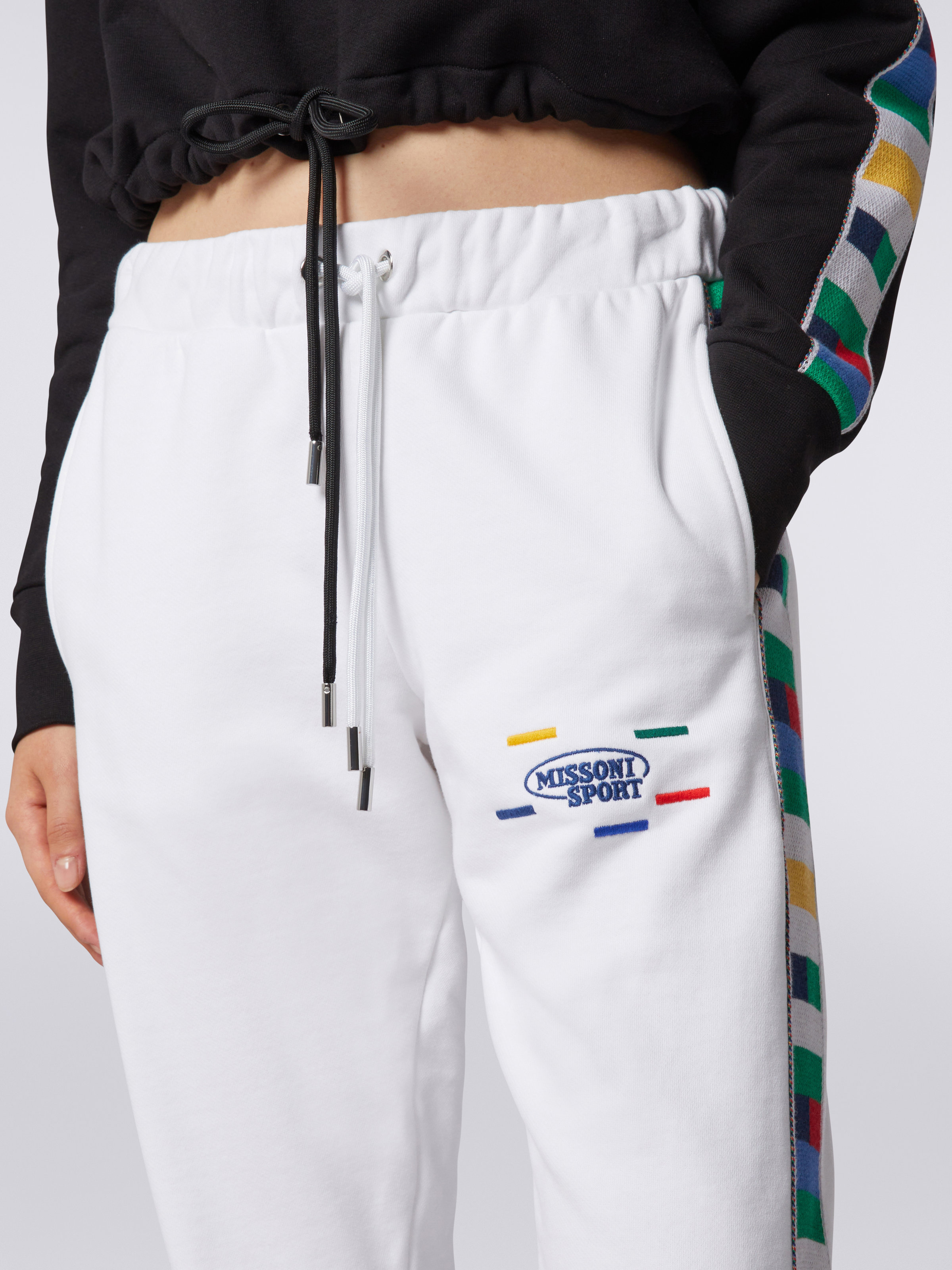 Cotton sports trousers with knitted bands, White & Multicoloured Heritage - 4