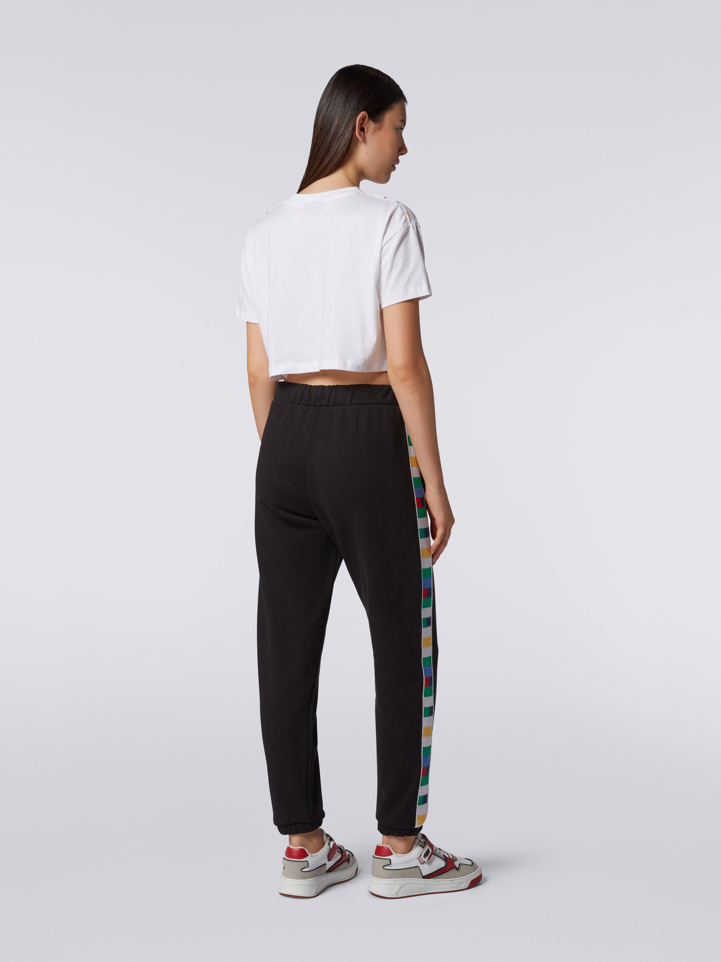 Cotton sports trousers with knitted bands, Black & Multicoloured  - 3