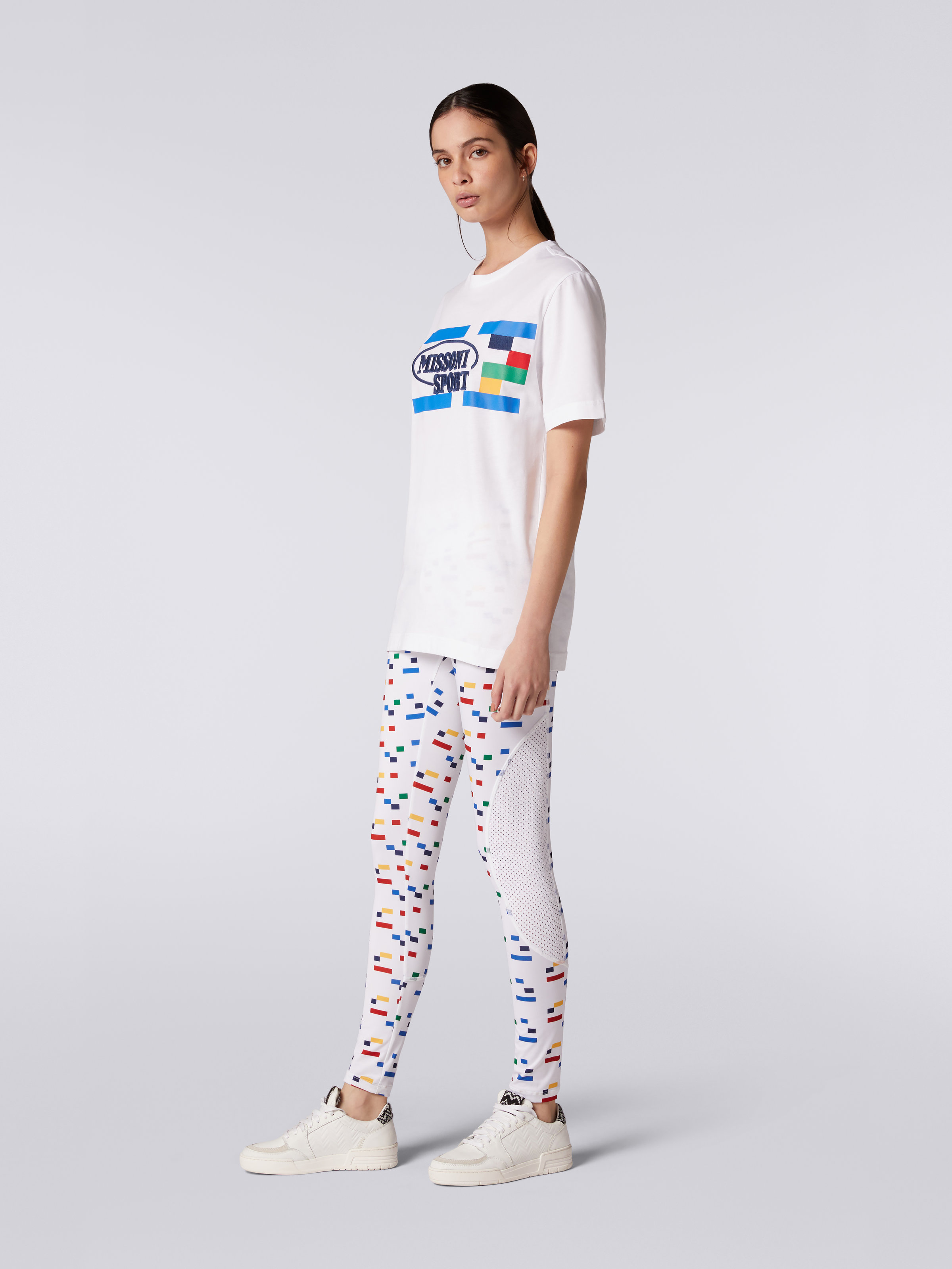 Crew-neck cotton T-shirt with logo and contrasting piping, White & Multicoloured Heritage - 1