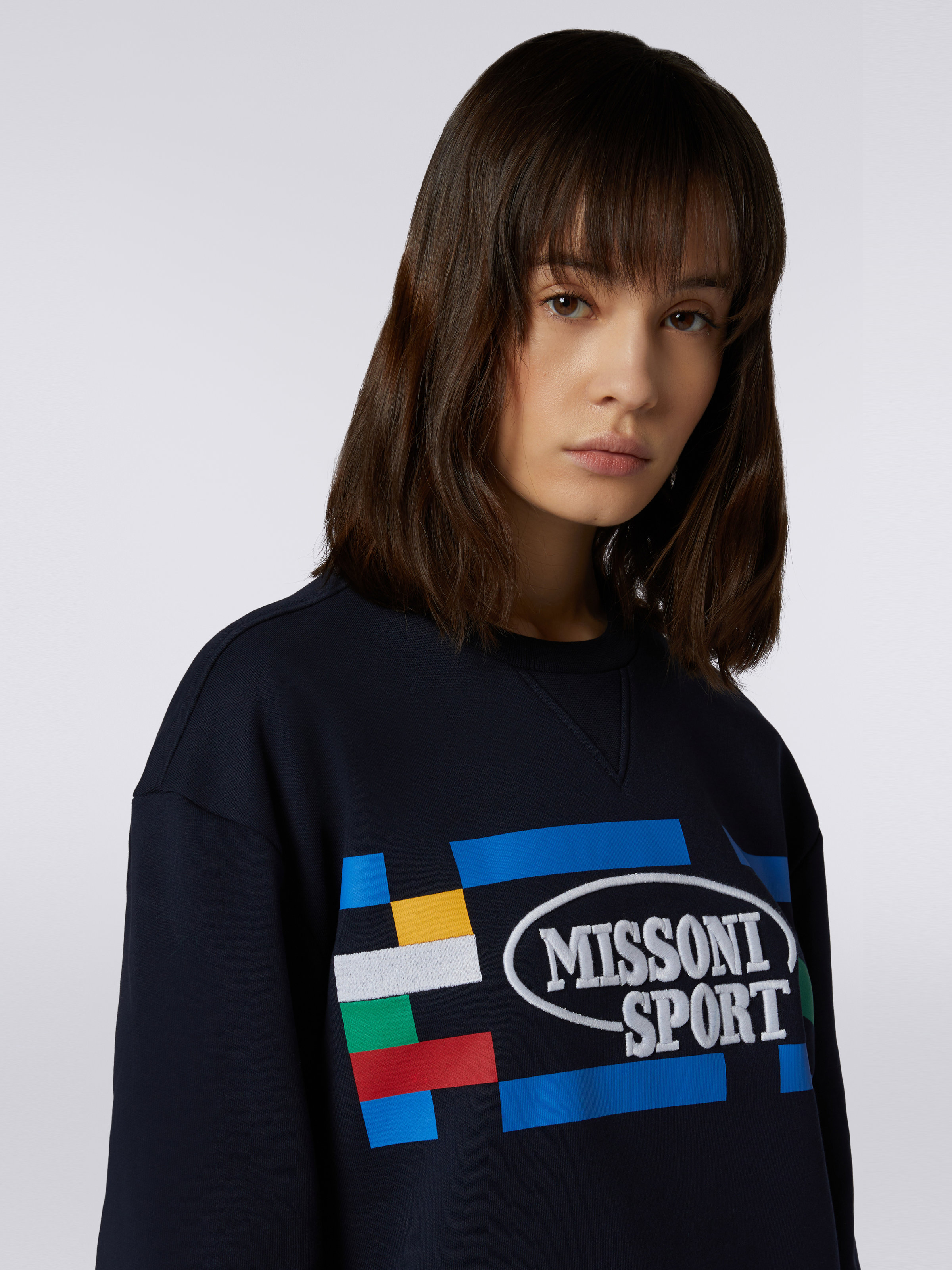 Crew-neck cotton sweatshirt with Legacy logo and logo lettering, Navy Blue  - 4
