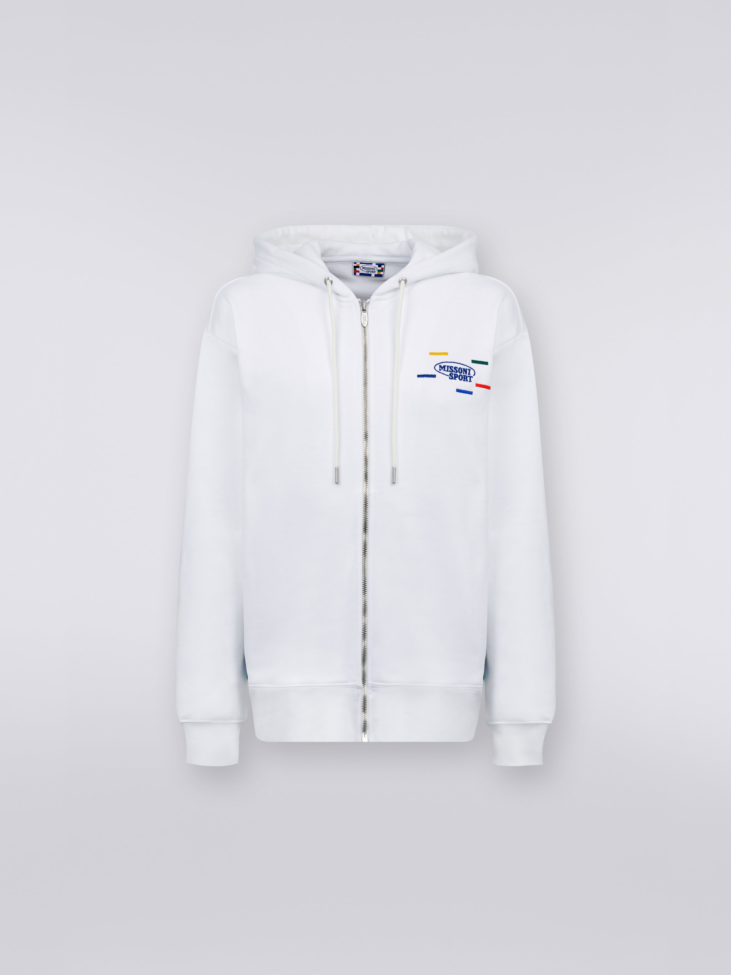 Full-zip hooded sweatshirt with knitted bands, White & Multicoloured Heritage - 0