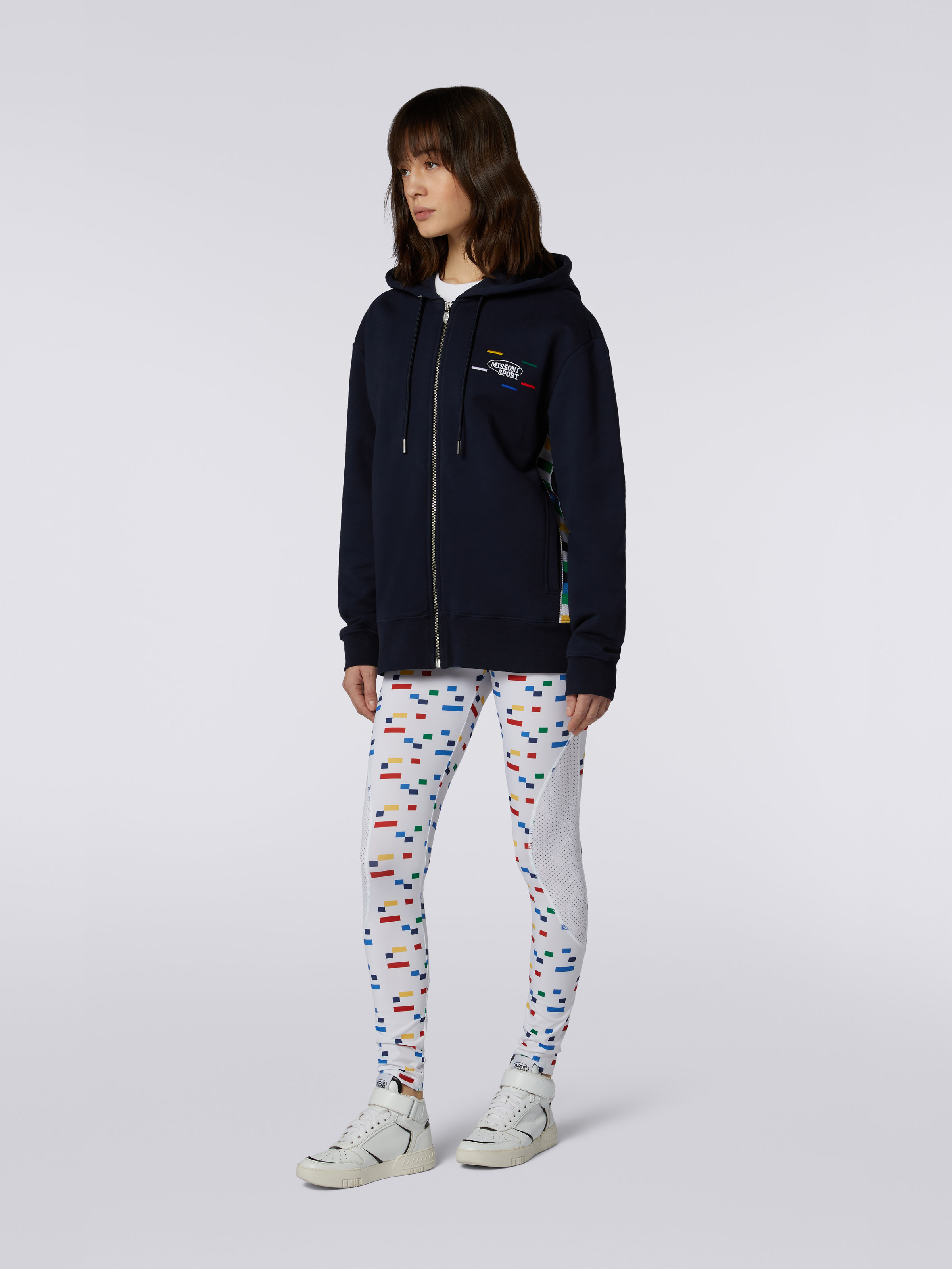 Full-zip hooded sweatshirt with knitted bands, Navy Blue  - 2