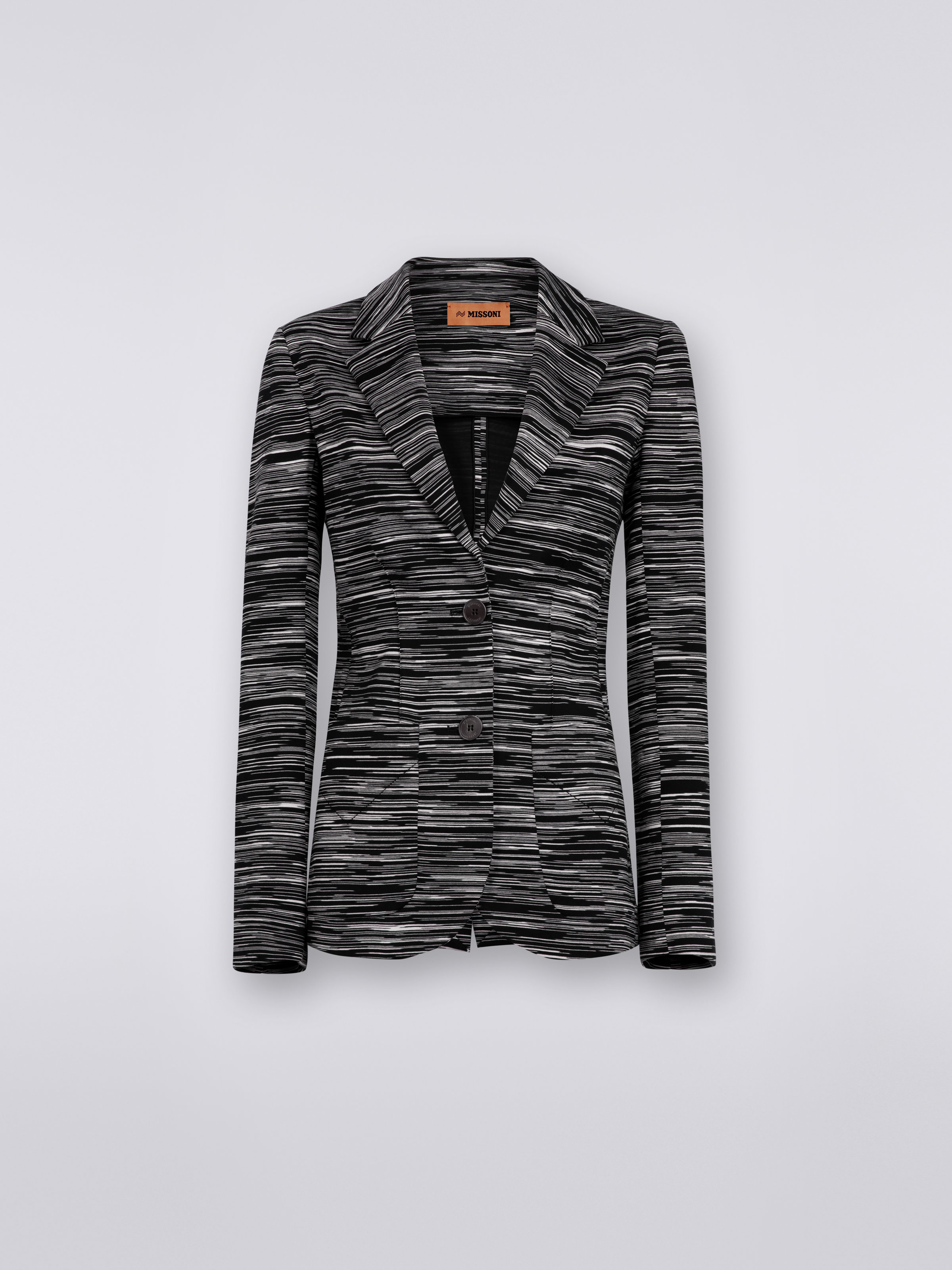 Two-tone slub cotton jersey blazer, Black & White - 0