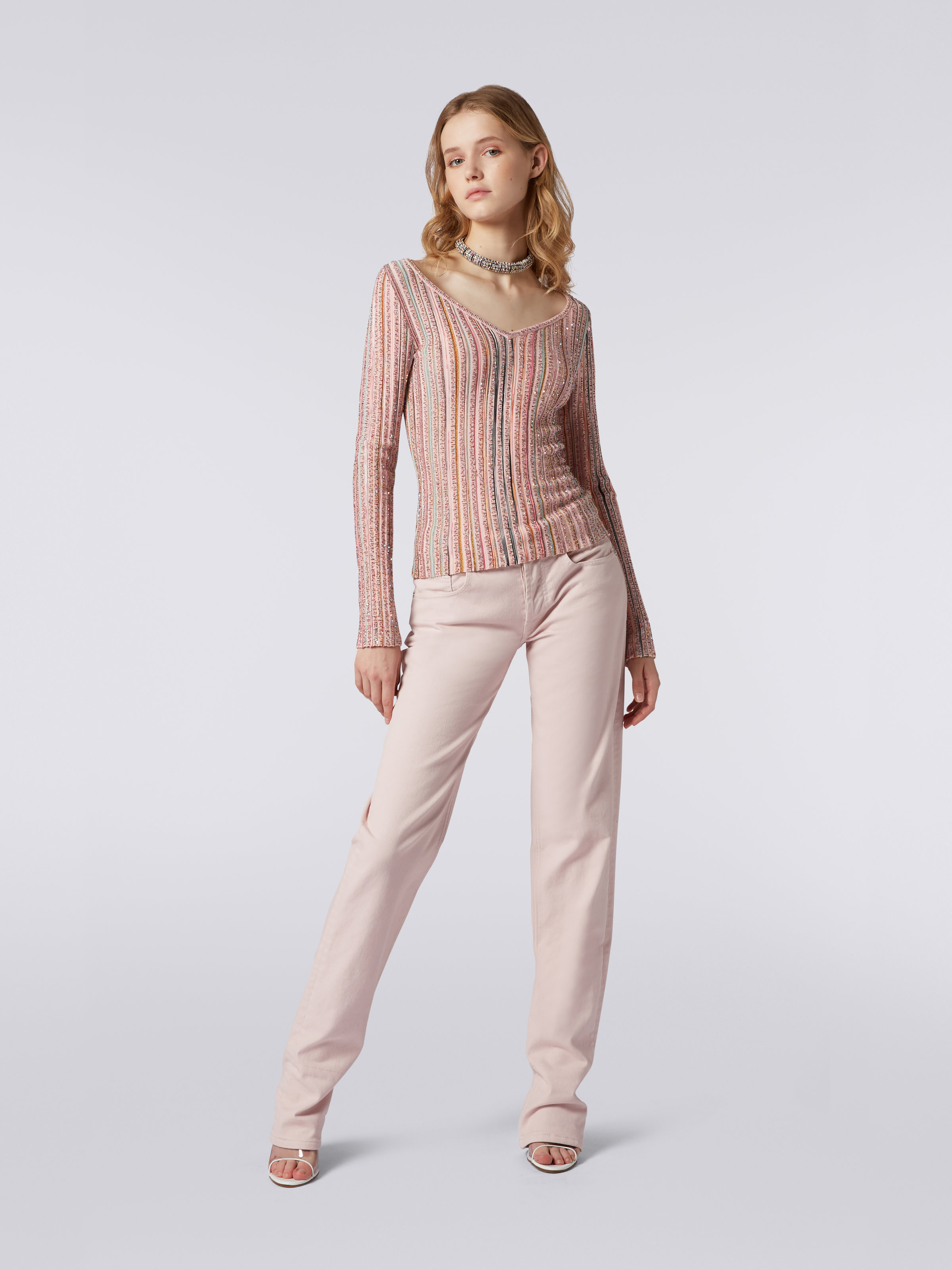 Long-sleeved ribbed sweater with sequins, Pink & Multicoloured - 1