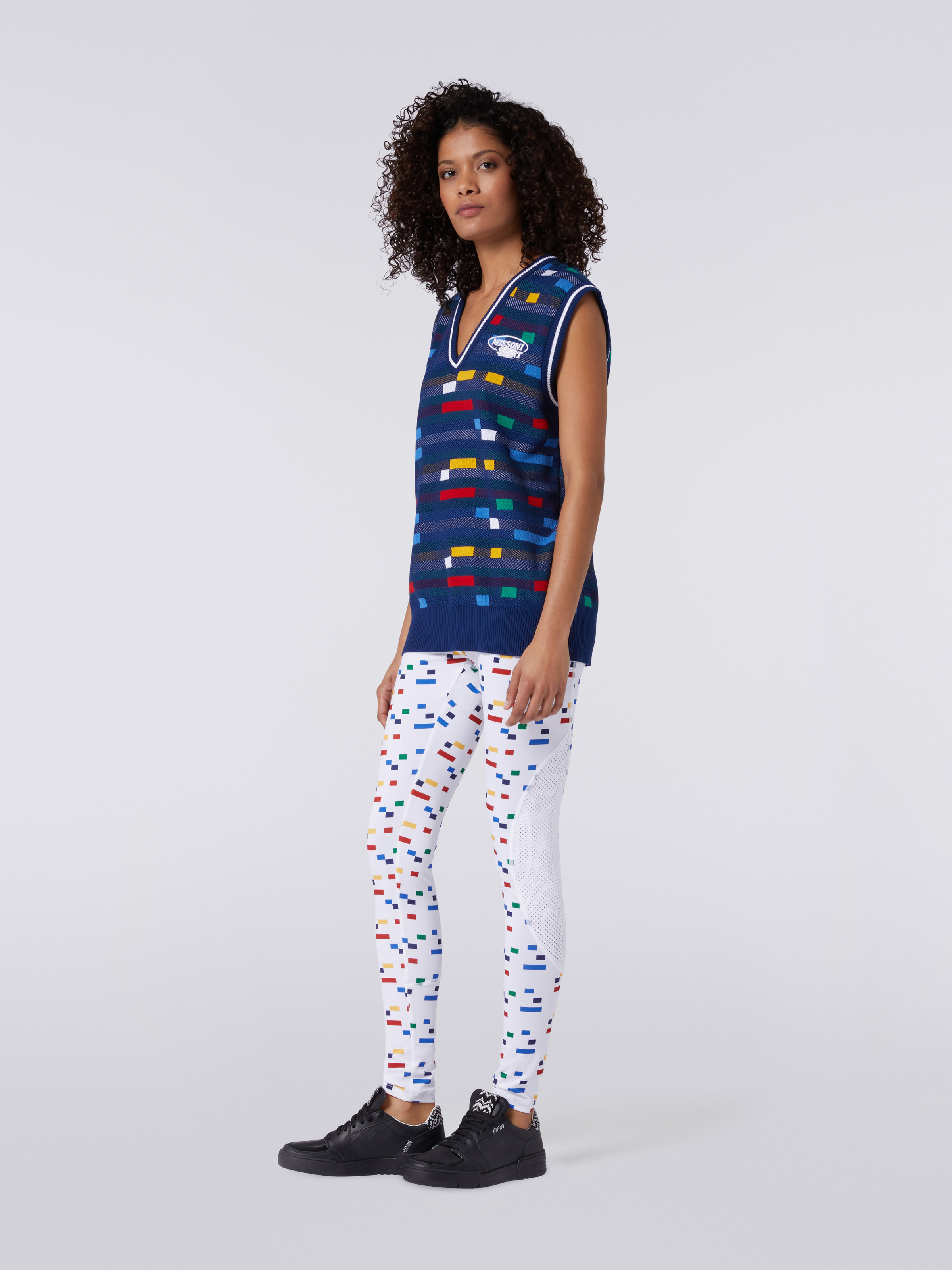 Cotton gilet with multicoloured pixel and logo, Blue - 2