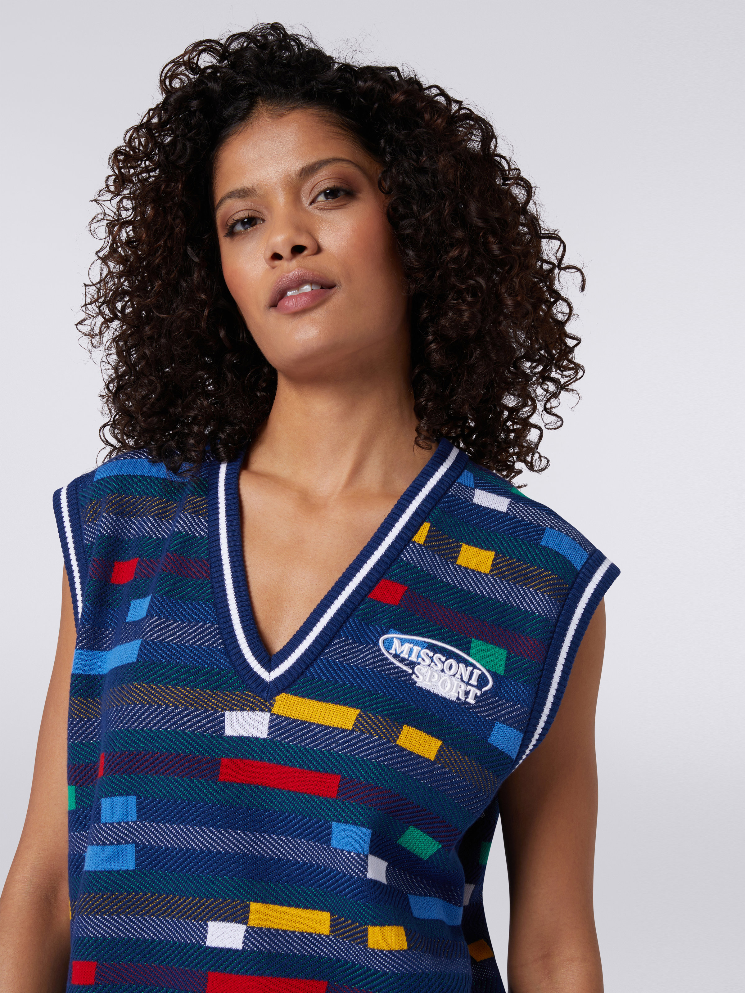 Cotton gilet with multicoloured pixel and logo, Blue - 4