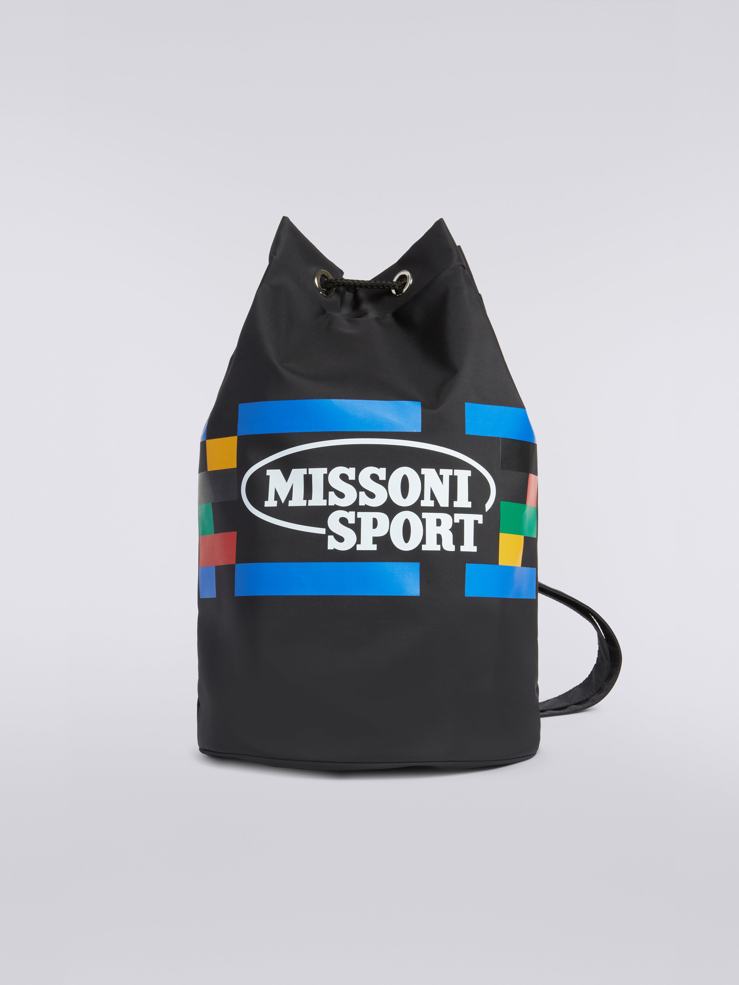 Nylon rucksack with multicoloured print and logo, Black    - 0