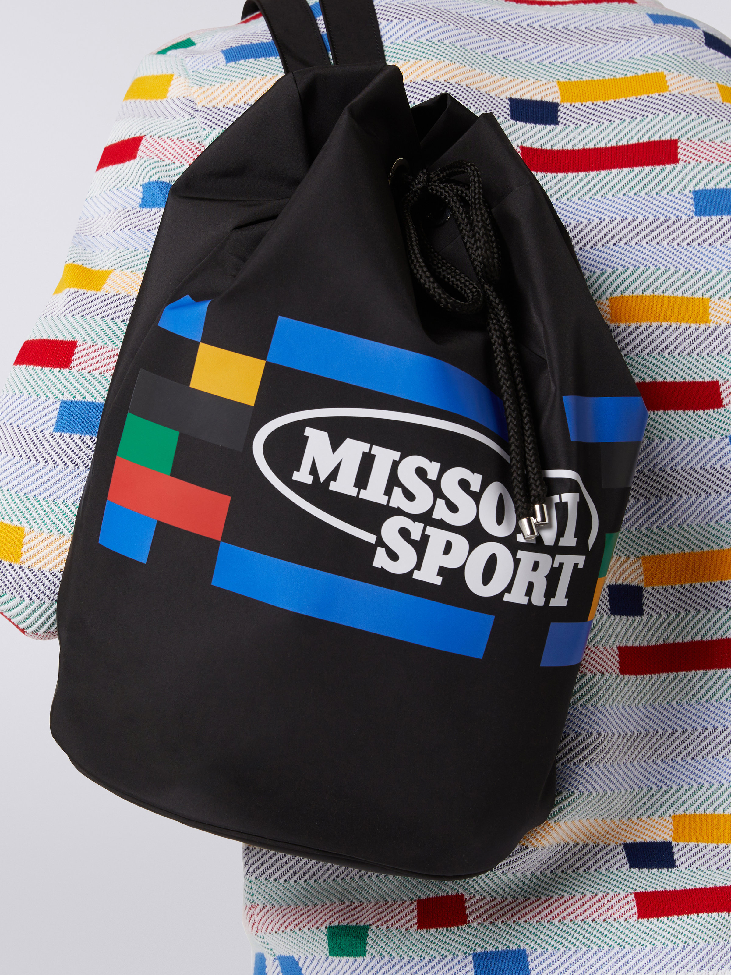 Nylon rucksack with multicoloured print and logo, Black    - 4