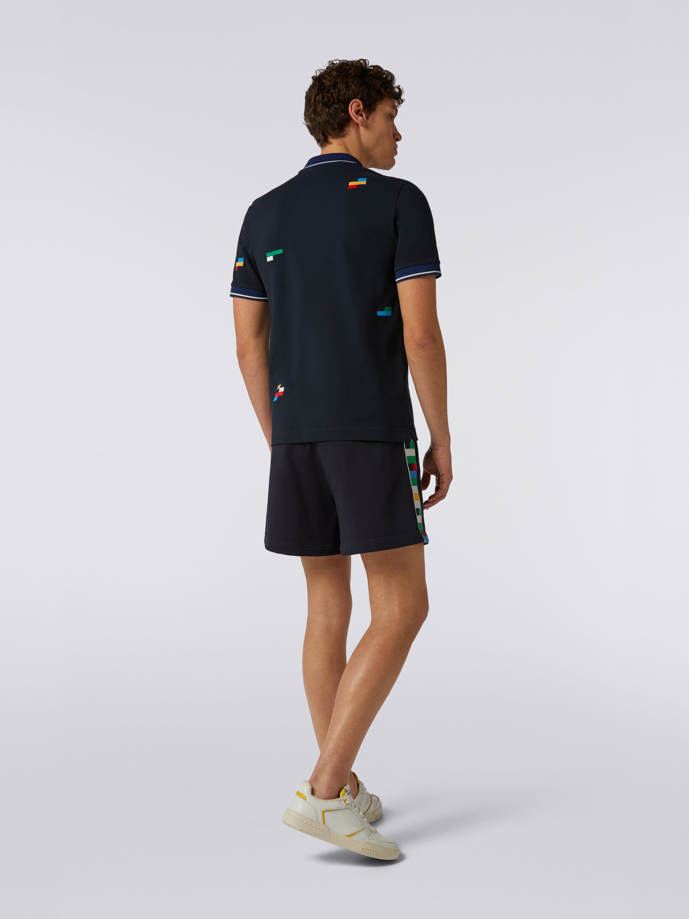 Cotton and viscose jersey shorts with knitted bands, Navy Blue  - 2