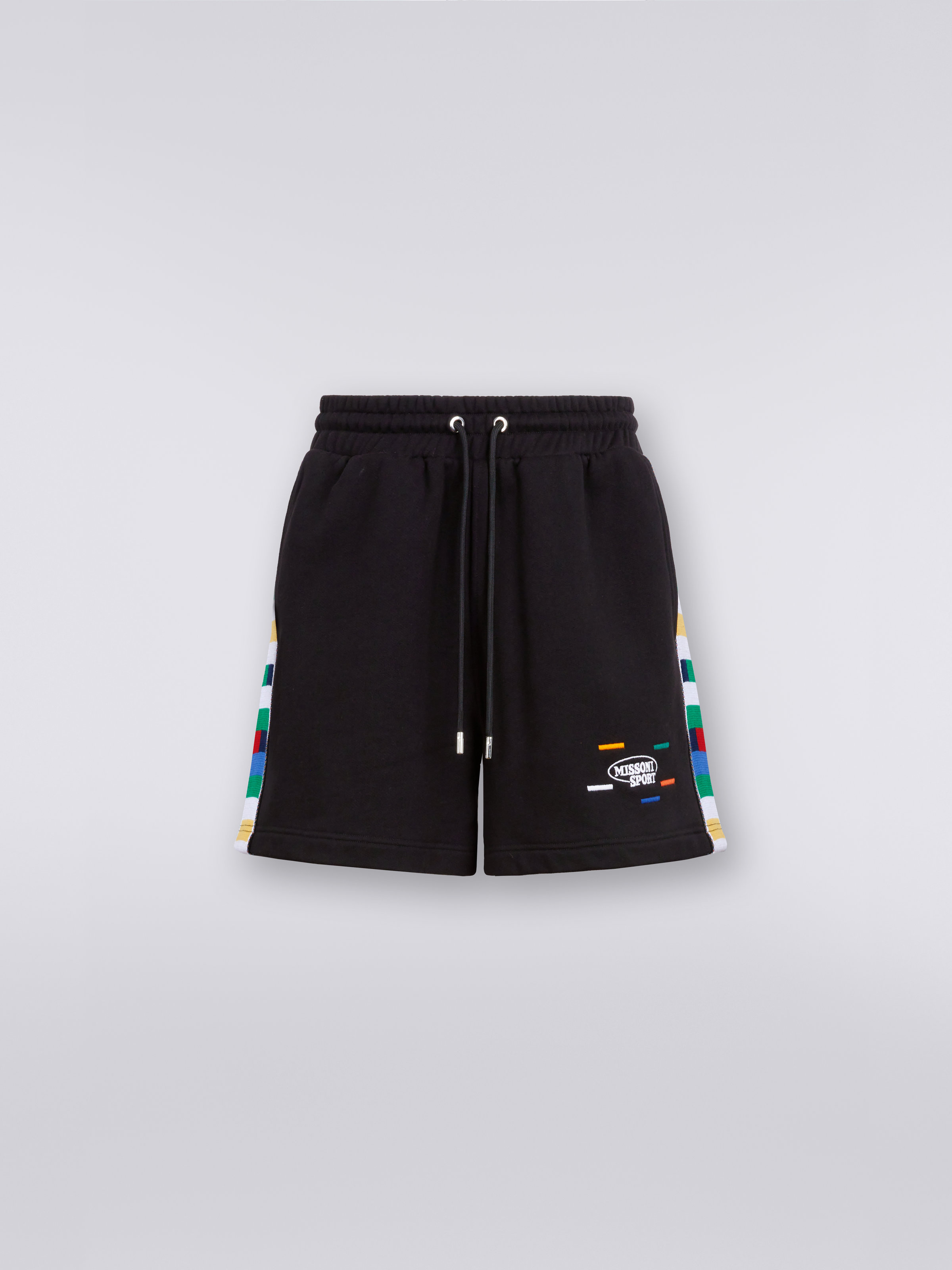 Cotton and viscose jersey shorts with knitted bands, Black & Multicoloured - 0