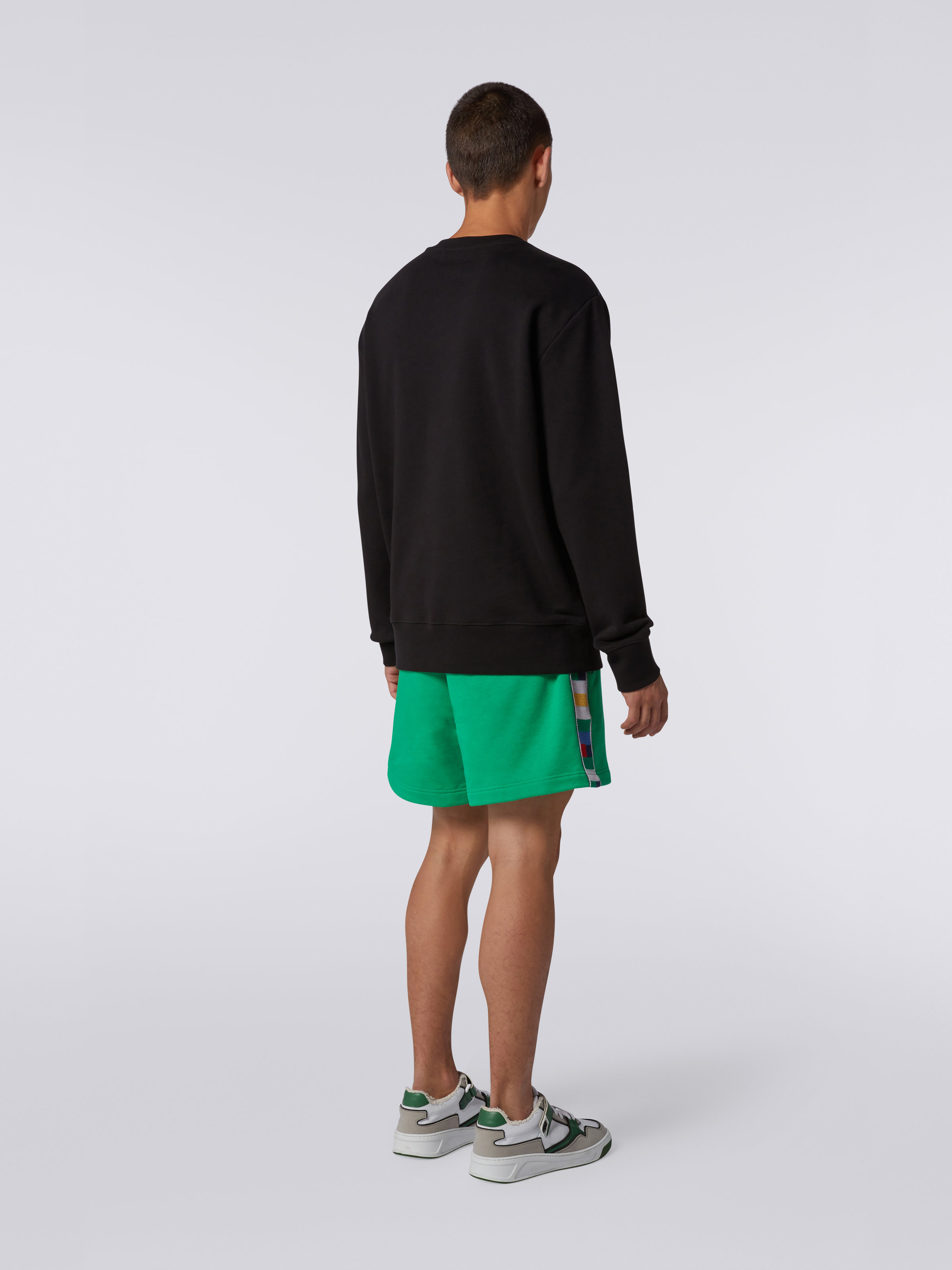 Crew-neck cotton sweatshirt with Legacy logo and knitted piping, Black & Multicoloured - 3