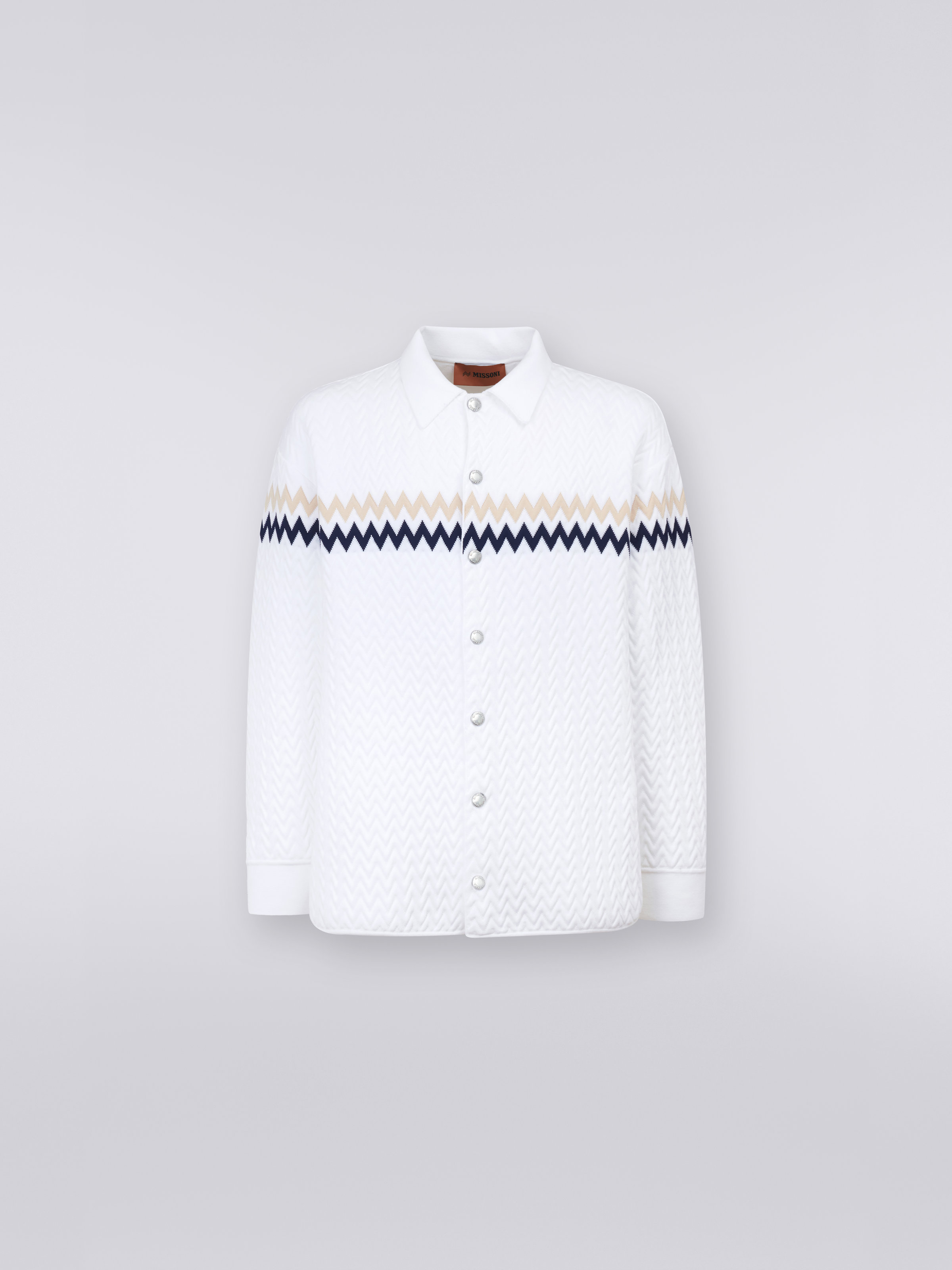 Nylon-blend overshirt with zigzag stitching and contrasting details, White, Beige & Blue - 0